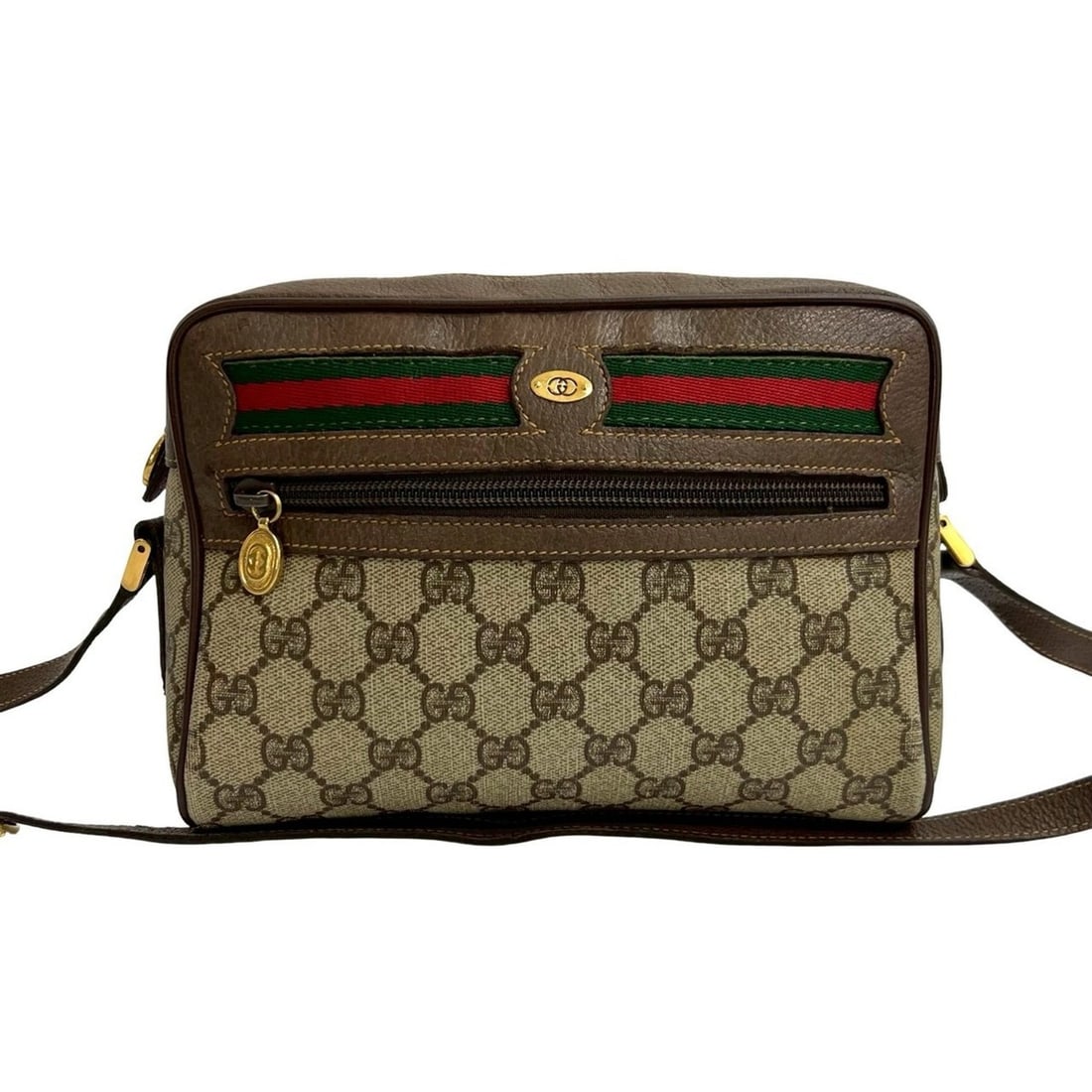 GUCCI Old Gucci Sherry Line GG Logo Leather Shoulder Bag Pochette Brown 79031 (1 of 11)