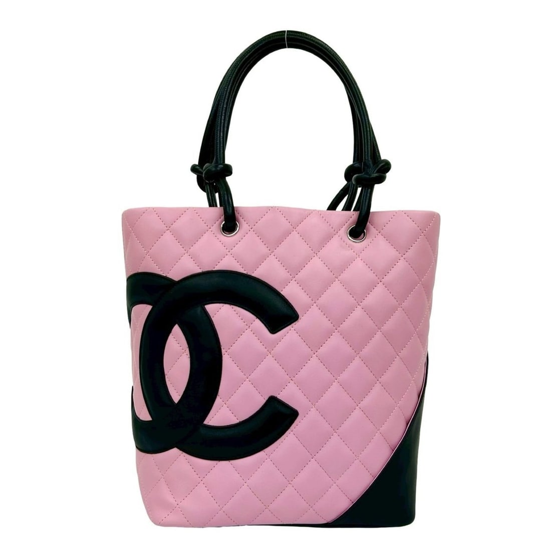 CHANEL Cambon Coco Mark Lambskin Mini Tote Bag in Pink and Black (3883a) (1 of 10)