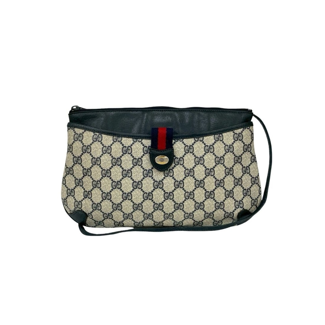 GUCCI Old Gucci Sherry Line GG Logo Leather Shoulder Bag Pochette Navy 207-2: --- Catalog ---Category: SizeSize (HxWxD): 19cm x 31cm / 7.48'' x 12.2''Category: DesignType: Pochette, Shoulder bagColor: Navy, Red colorGender: WomenMaterial: Leather , PVC Category: GeneralBrand: G