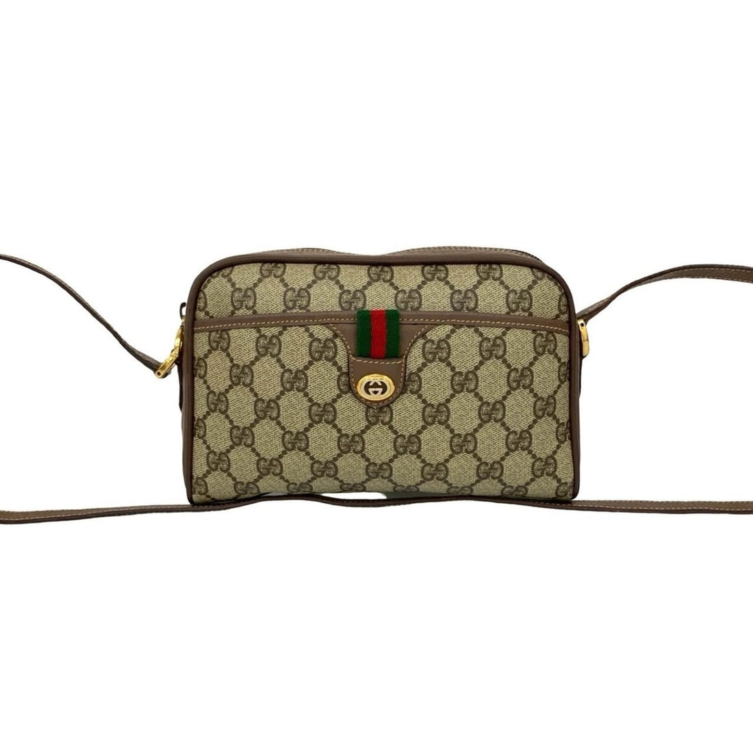 GUCCI Old Gucci Sherry Line GG Logo Leather Mini Shoulder Bag Brown 21756 (1 of 10)