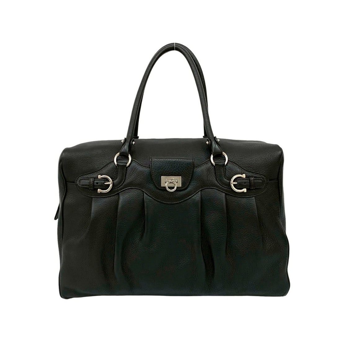 Salvatore Ferragamo Gancini Logo Leather Handbag Tote Bag Black 58101: --- Catalog ---Category: SizeSize (HxWxD): 28cm x 37cm x 12cm / 11.02'' x 14.56'' x 4.72''Category: DesignType: Handbag, Tote bagColor: BlackGender: WomenMaterial: Leather Category: GeneralBrand: Salv