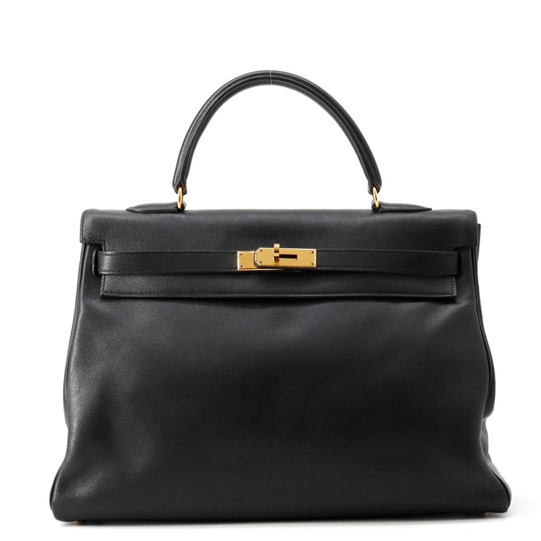 Hermes Hermès Kelly 35 handbag, black with inner stitching, Veau Gulliver Z stamp, and 2-way: --- Catalog ---Category: SizeWeight: 910g / 2lb.Size (HxWxD): 25cm x 34.5cm x 13cm / 9.84'' x 13.58'' x 5.11''Strap Length: 90cm / 35.43''Category: DesignType: HandbagColor: BlackGender: WomenClosure: