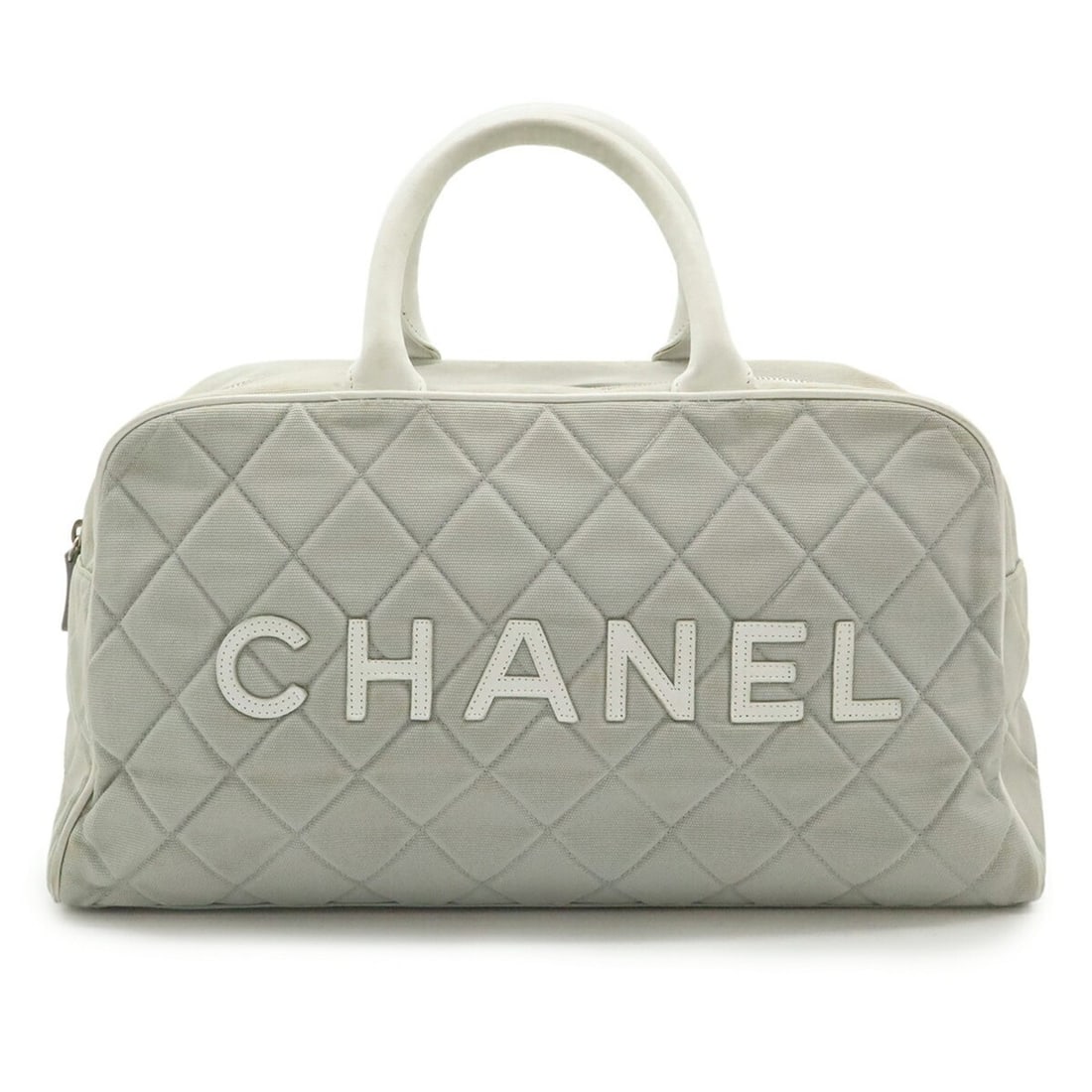 CHANEL Sport Line Matelasse Handbag, Canvas and Leather, Light Gray White, A15457: --- Catalog ---Category: SizeSize (HxWxD): 20cm x 36.5cm x 11cm / 7.87'' x 14.37'' x 4.33''Category: DesignType: HandbagColor: Light gray, WhiteGender: Women,MenMaterial: Canvas , Leather Category: Ge