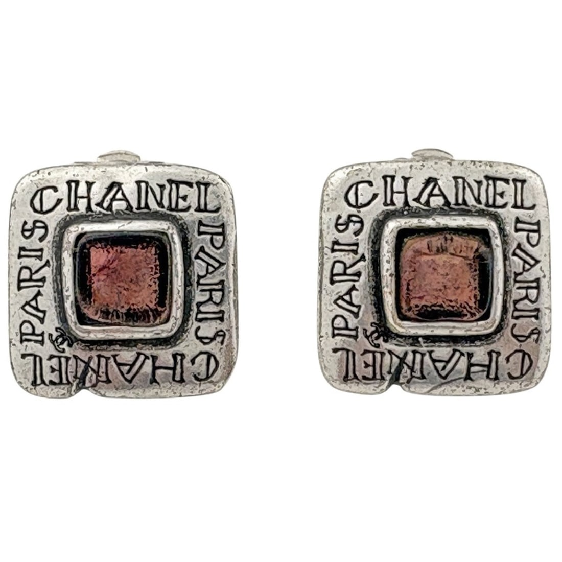 CHANEL logo earrings with colored stones, silver, for women (1 of 10)
