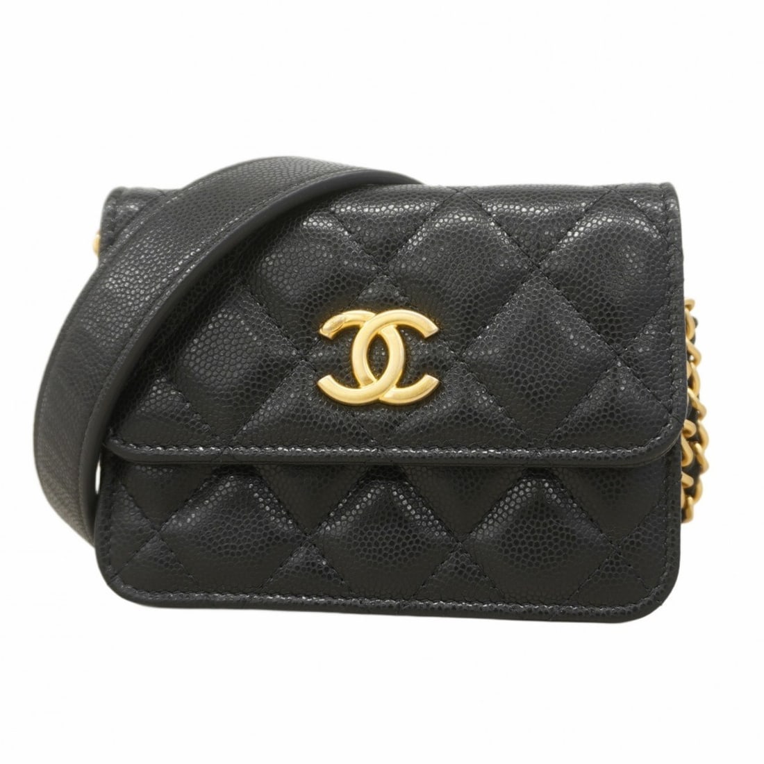 Chanel Matelasse Shoulder Bag with Chain, Caviar Skin, Black, Women's (1 of 9)