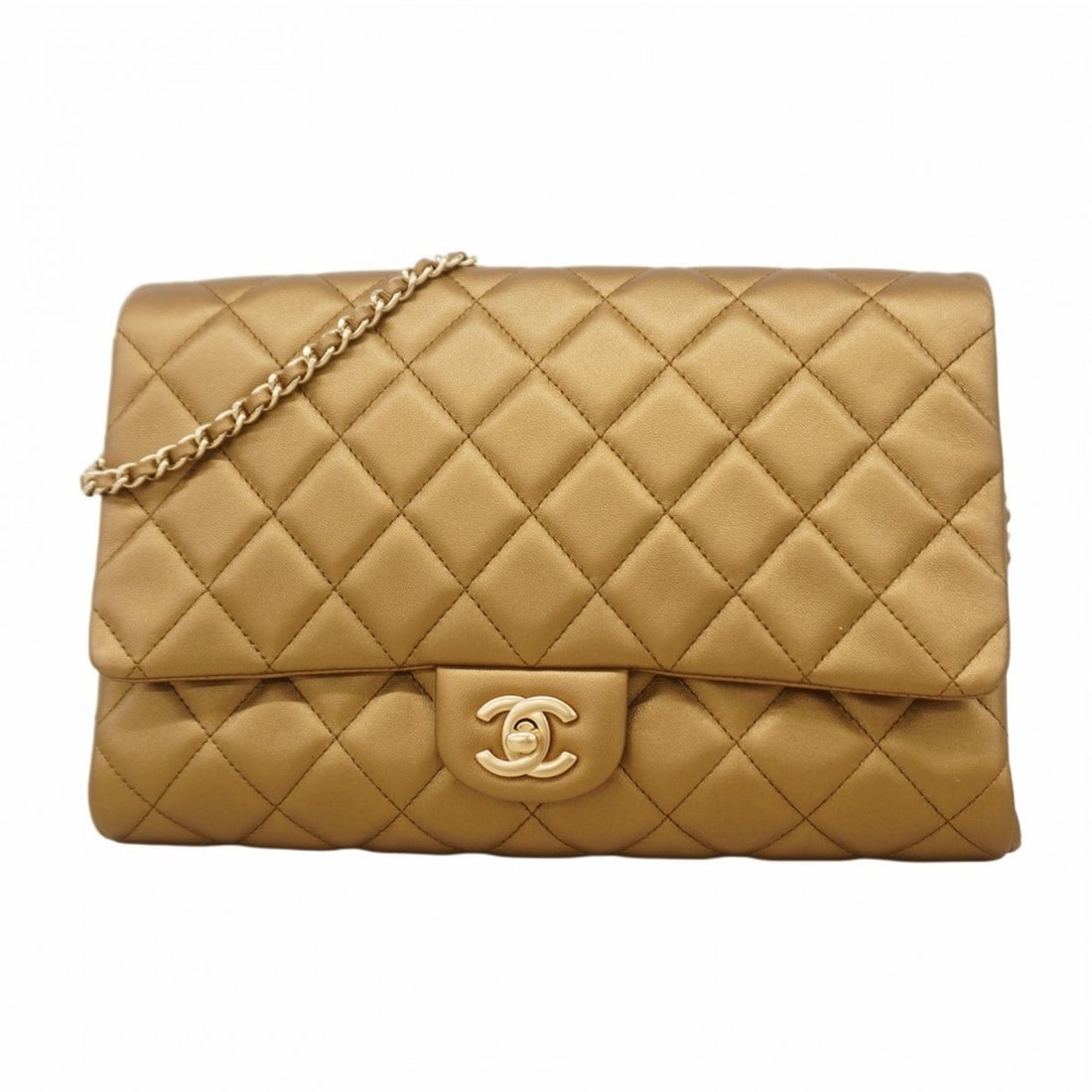Chanel Matelasse Shoulder Bag with Chain Bag, Brown Champagne Leather, Women's: --- Catalog ---Category: SizeSize (HxWxD): 19cm x 27.5cm x 5cm / 7.48'' x 10.82'' x 1.96''Category: DesignType: Shoulder bagColor: BrownGender: WomenMaterial: Leather Hardware Color: Champagne goldCat