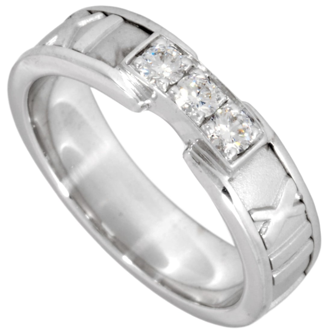 Tiffany & Co. Atlas Ring, approx. 6.8g, 18K White Gold with 3 Diamonds: --- Catalog ---Category: SizeJP Size: 12US Size: 6.5Category: DesignType: Band ringStone: DiamondGender: WomenMaterial: White gold (18K)Category: GeneralBrand: Tiffany--- Item List ---Section: Conditi