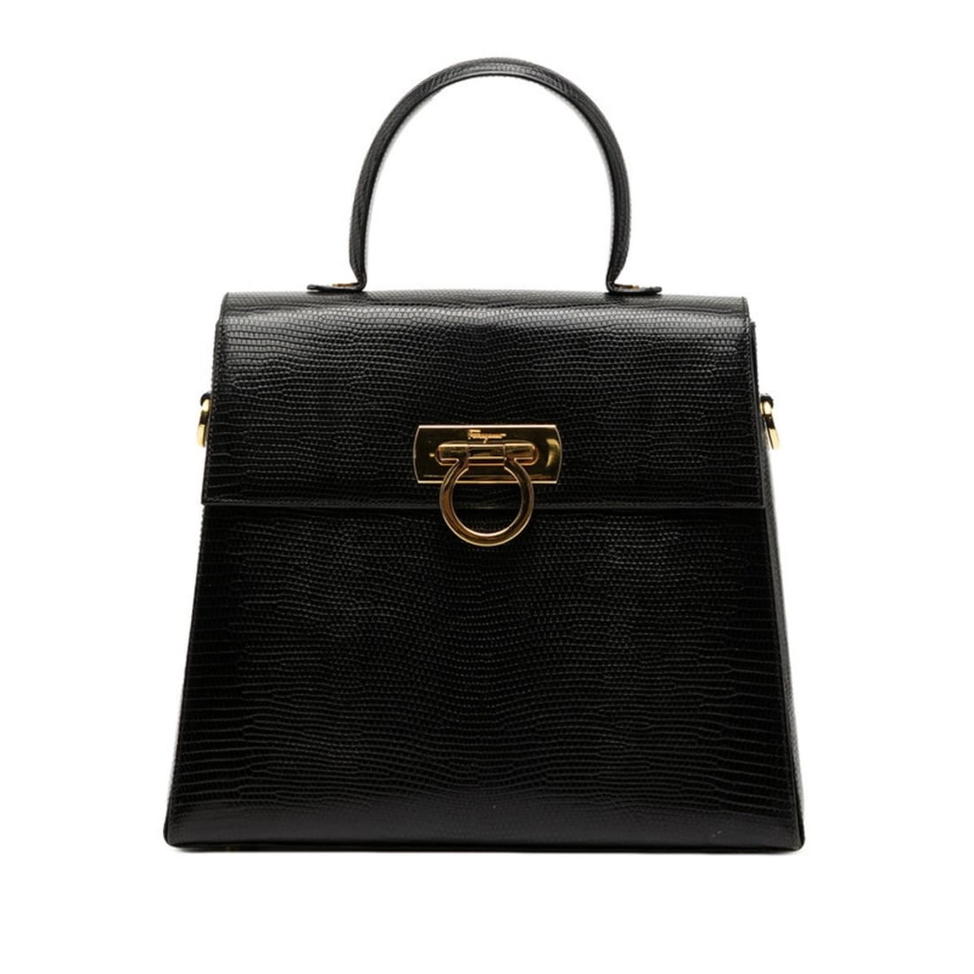 Salvatore Ferragamo Gancini handbag/shoulder bag, 2-way, black and gold leather, women's. (1 of 7)