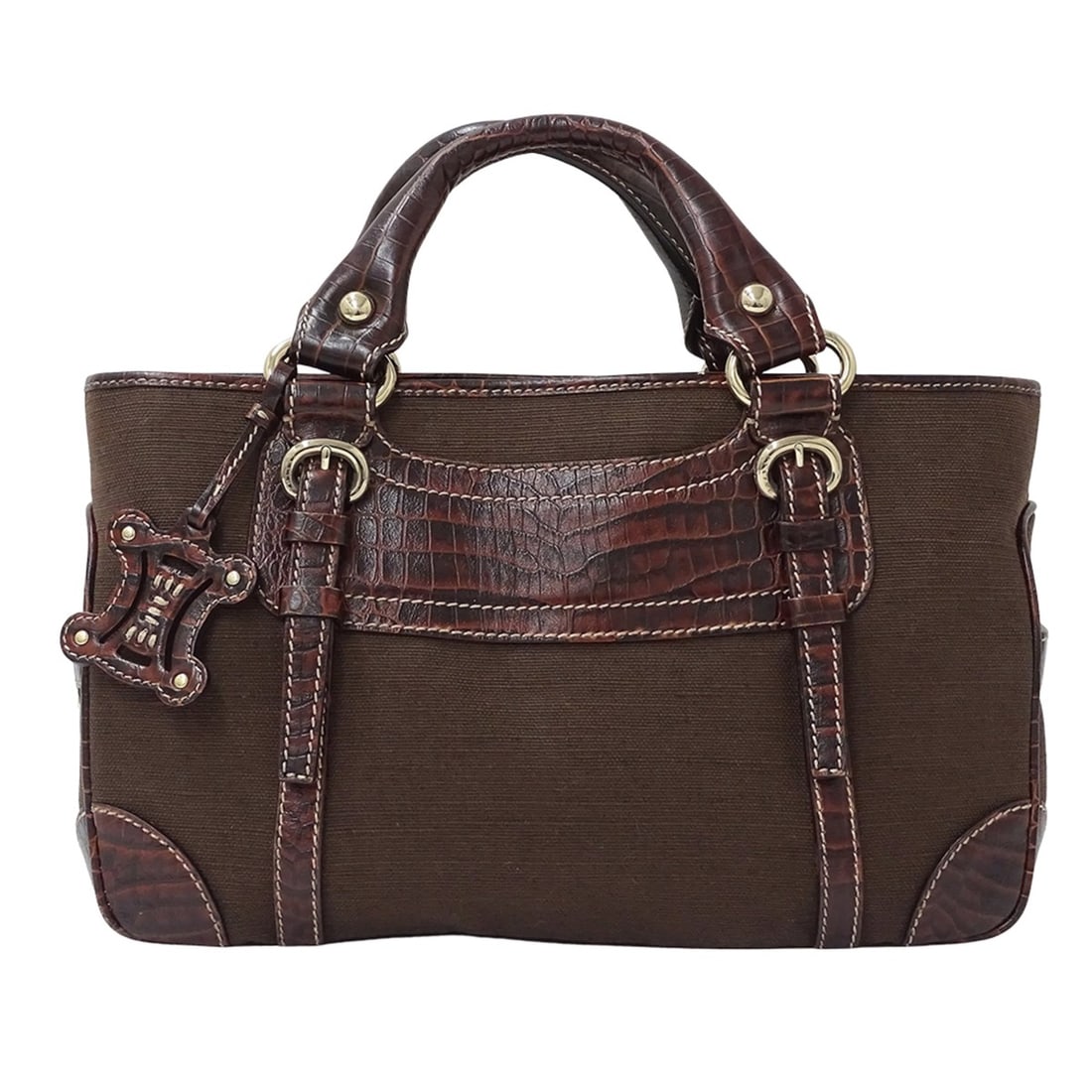 Celine Boogie Bag, Women's Designer Handbag, Brown Canvas and Leather (1 of 13)