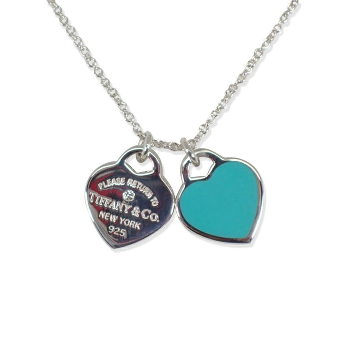TIFFANY 925 Enamel Return to Tiffany Double Heart Tag Pendant: --- Catalog ---Category: SizePendant Size: 11.8mm x 10mm / 0.46'' x 0.39''Neck Circumference: 45.7 cm / 17.99''Category: DesignGender: WomenMaterial: Enamel, Sterling silver 925Necklace Type: