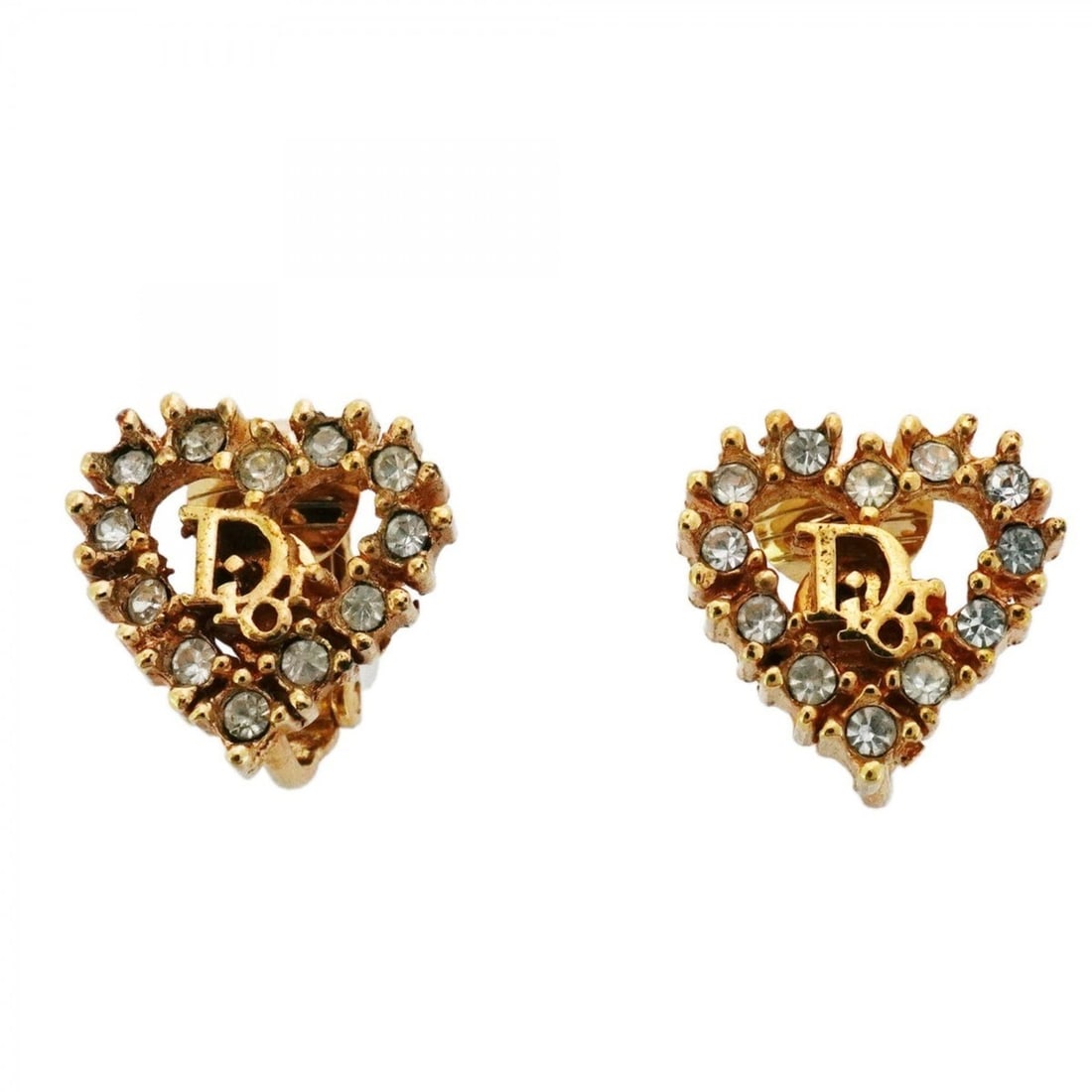 Christian Dior earrings, heart motif, GP plated, rhinestone, gold, for women.: --- Catalog ---Category: SizeSize (HxWxD): 12.80mm x 13.00mm / 0.50'' x 0.51''Category: DesignType: Clip earringsColor: GoldGender: WomenMaterial: Gold plating, RhinestoneCategory: GeneralBrand: Chris