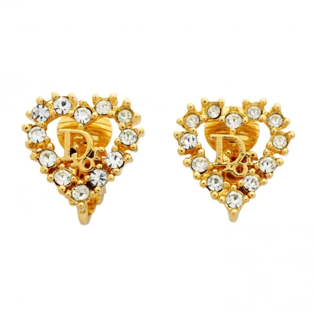 Christian Dior earrings, heart motif, GP plated, rhinestone, gold, for women.: --- Catalog ---Category: SizeSize (HxWxD): 12.70mm x 13.00mm / 0.50'' x 0.51''Category: DesignType: Clip earringsColor: GoldGender: WomenMaterial: Gold plating, RhinestoneCategory: GeneralBrand: Chris