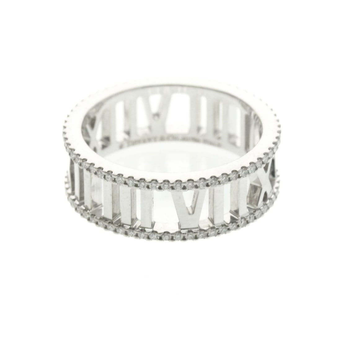 Tiffany Open Atlas Diamond Ring White Gold (18K) Fashion Diamond Band Ring Silver: --- Catalog ---Category: SizeWidth: 6.8mm / 0.27''Weight: 5.9g / 0.2oz.JP Size: 14US Size: 7Category: DesignType: Band ringColor: SilverMetal: White GoldStone: DiamondStyle: FashionGender: Men,WomenMa