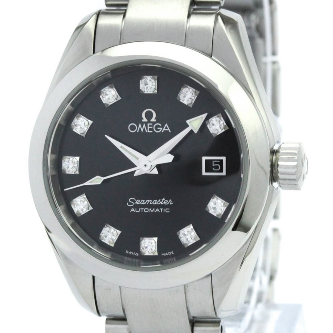 OMEGA Seamaster Aqua Terra Diamond Automatic Ladies Watch 2563.55 Polished: --- Catalog ---Category: SizeCase Diameter: 29mm / 1.14''Category: DesignType: WristwatchStyle: SportGender: WomenColor (Dial): BlackMaterial (Band): Stainless steelMaterial (Case): Stainless steelCat