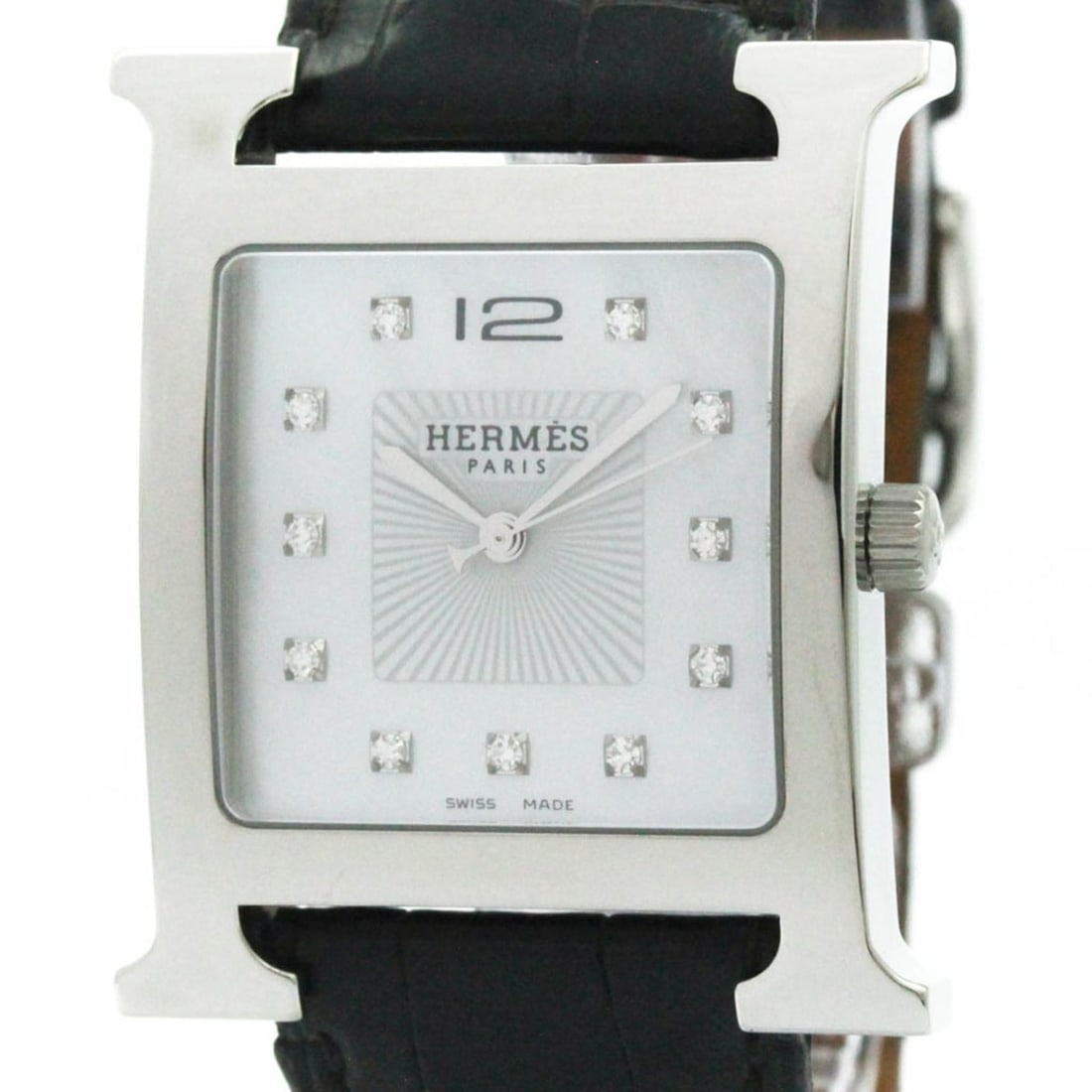 HERMES H Wach Diamond MOP Steel Quartz Mens Watch HH1.810 Polished (1 of 10)