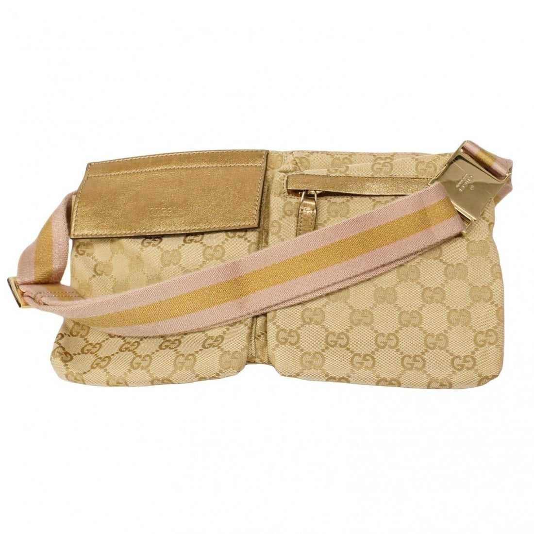 Gucci GG Canvas Waist Bag 28566 Gold Beige Men's Women's (1 of 16)