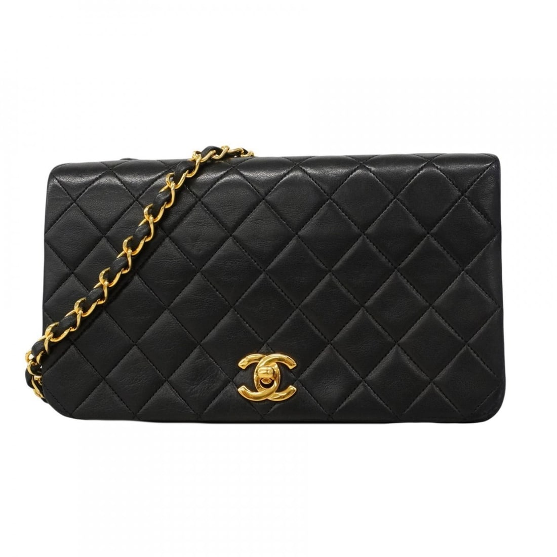 Chanel Matelasse Shoulder Bag with Chain Bag, Lambskin, Black, Women's: --- Catalog ---Category: SizeSize (HxWxD): 13.5cm x 23cm x 6.5cm / 5.31'' x 9.05'' x 2.55''Category: DesignType: Shoulder bagColor: BlackGender: WomenMaterial: Leather Hardware Color: GoldLeather/Fur