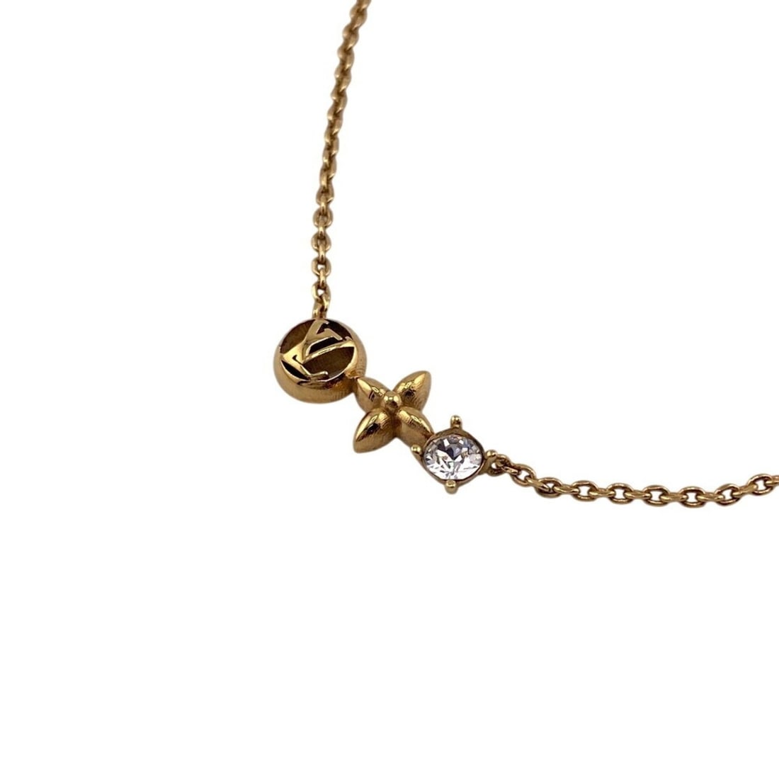 LOUIS VUITTON M00368 Petite Louis Vuitton Circle Monogram Flower Strass Necklace Chain Gold (1 of 10)