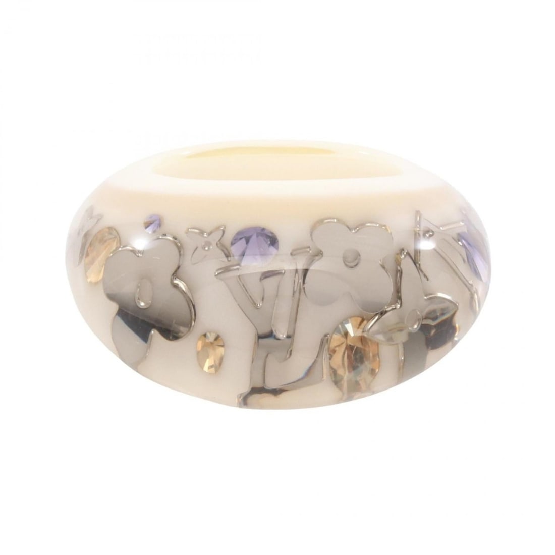 Louis Vuitton Berg Inclusion Ring, Stainless Steel, Resin, and Rhinestone, Women's, Ivory, Silver, (1 of 10)