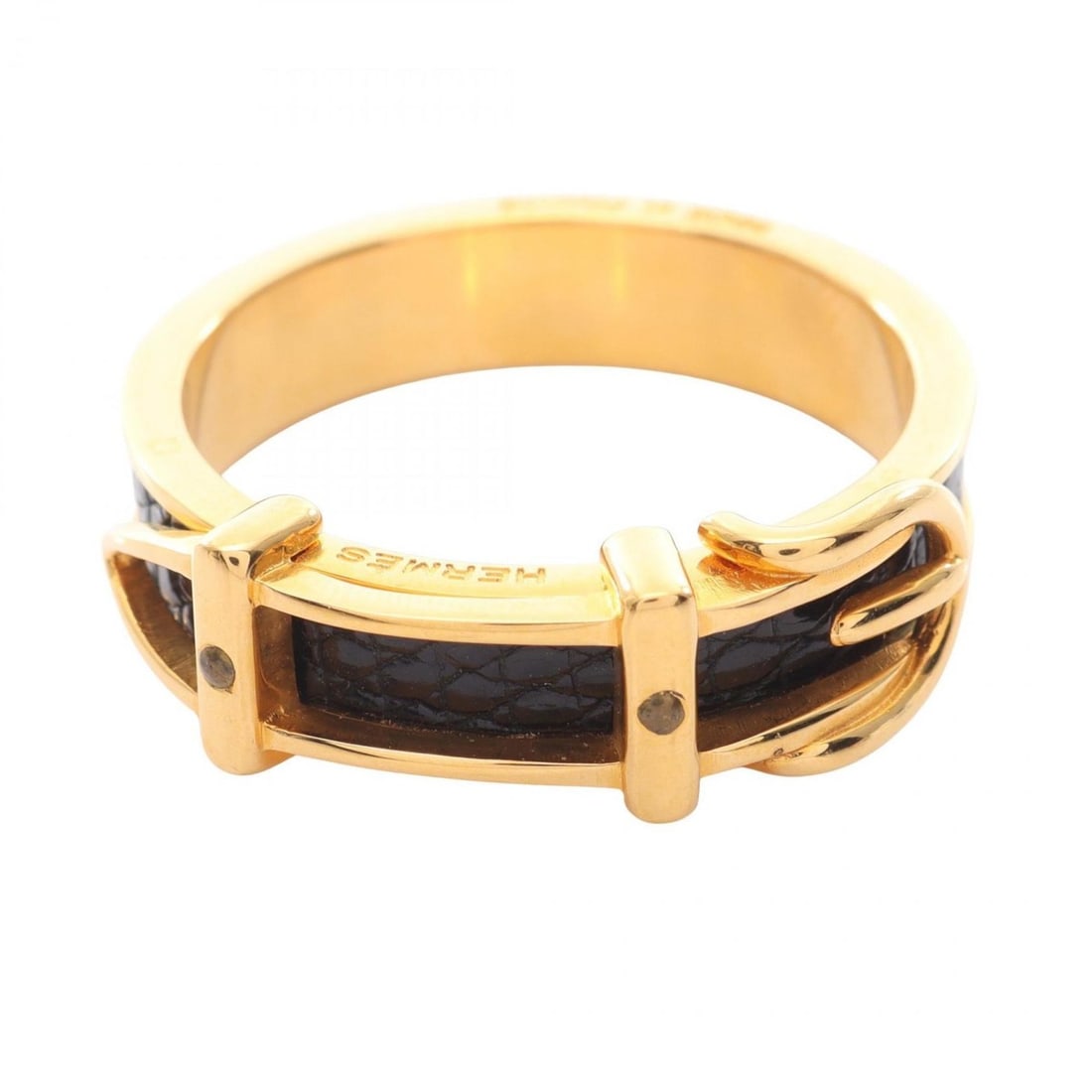 Hermes Hermès GP scarf, muffler ring, leather accessory, women's, gold and black (1 of 16)
