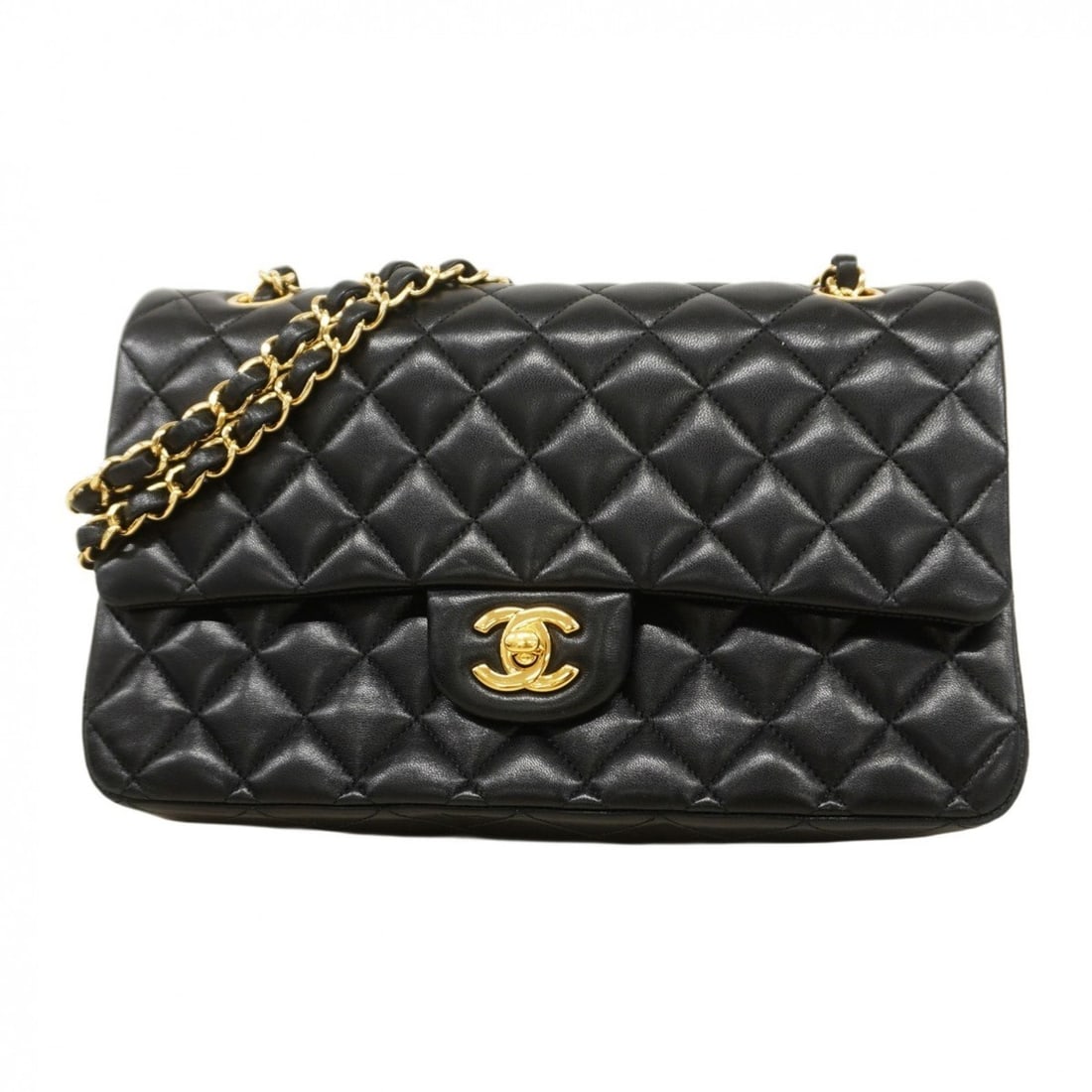 Chanel Matelasse Shoulder Bag with Double Flap and Chain, Lambskin, Black, Women's, P2269871 (1 of 15)