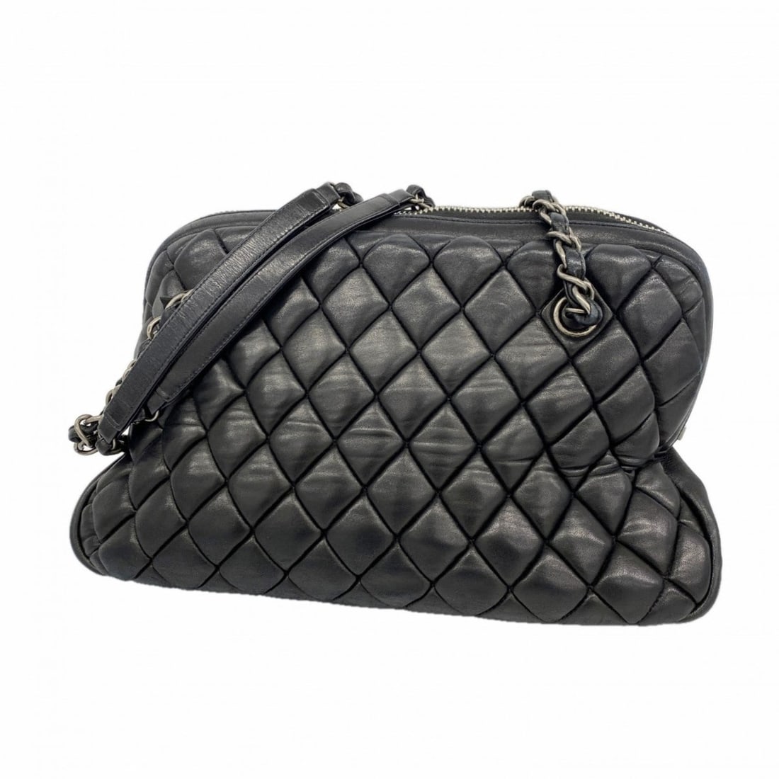 Chanel Shoulder Bag Chain Bubble Quilted Lambskin Black Women's (1 of 15)