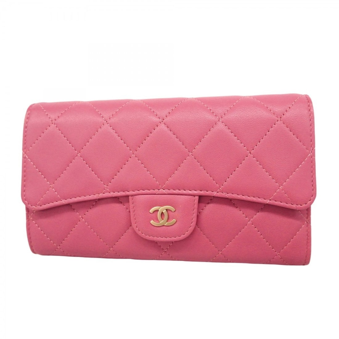 Chanel Matelasse Tri-fold Long Wallet in Lambskin, Pink Champagne, Women's (1 of 19)