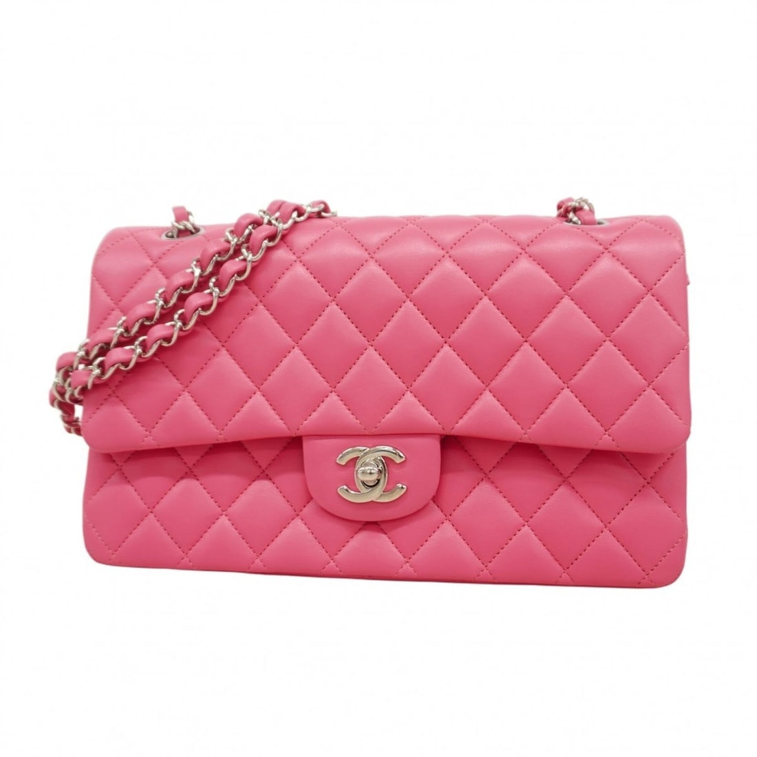 Chanel Matelasse Shoulder Bag with Double Flap and Chain, Lambskin, Pink, Women's (1 of 14)