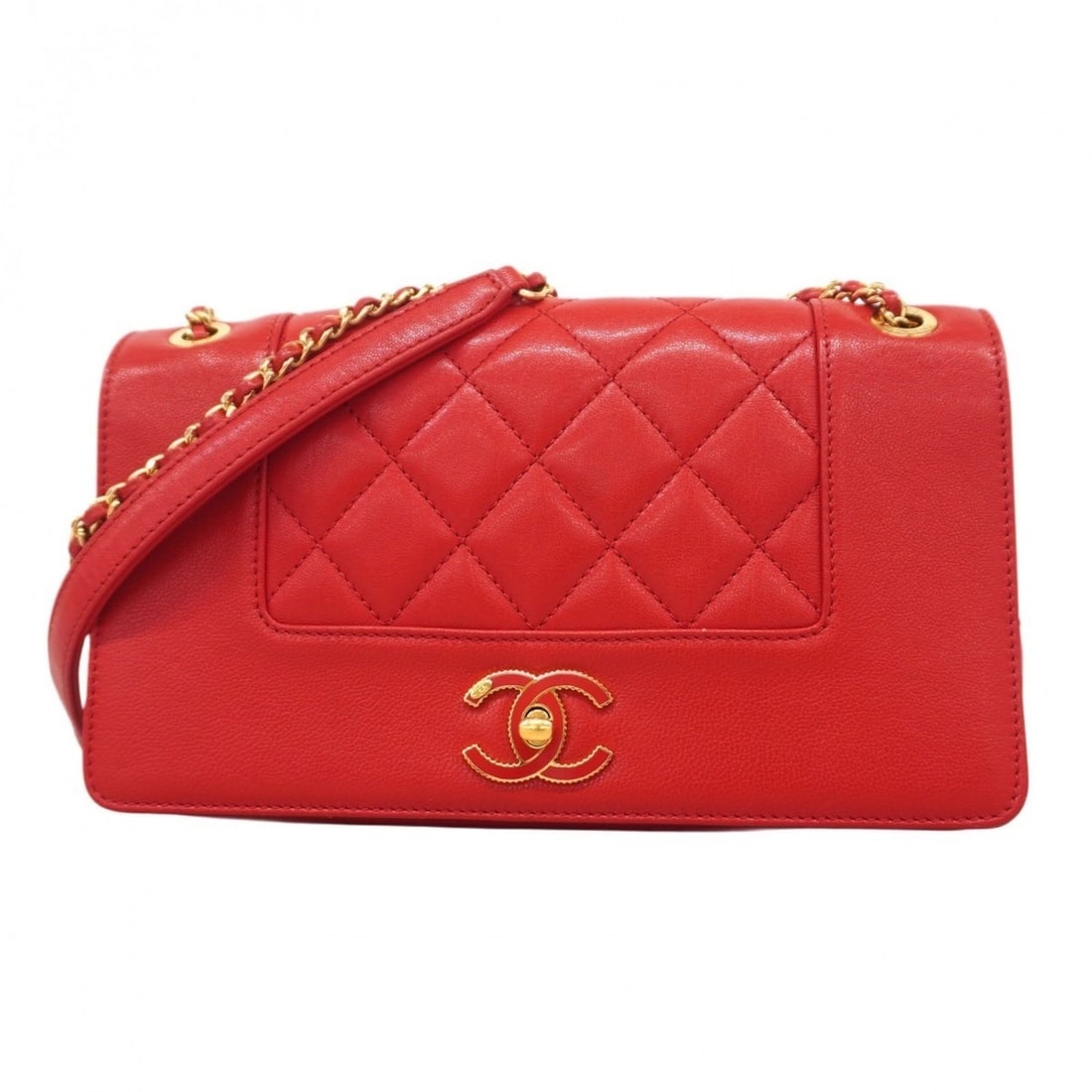 Chanel Matelasse Double Chain Leather Shoulder Bag Red Women's (1 of 16)