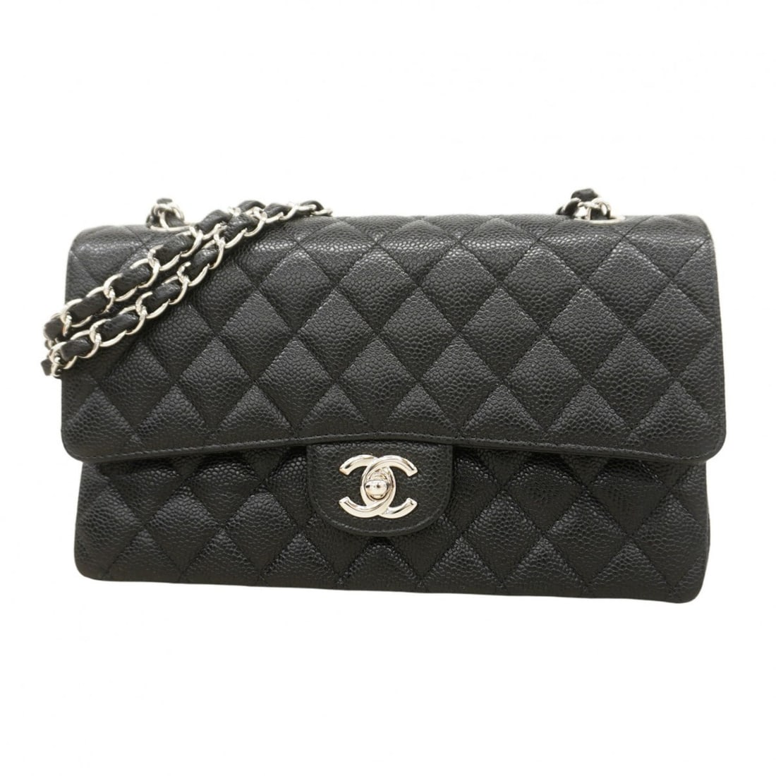 Chanel Matelasse Shoulder Bag with Double Flap and Chain by Karl Lagerfeld, Caviar Skin, Black, (1 of 16)