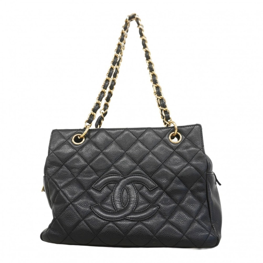 Chanel Matelasse Chain Tote Bag in Caviar Leather, Black, Women's: --- Catalog ---Category: SizeSize (HxWxD): 19cm x 25cm x 13cm / 7.48'' x 9.84'' x 5.11''Category: DesignType: Tote bagColor: BlackGender: WomenMaterial: Grained Calfskin Hardware Color: GoldCategory: