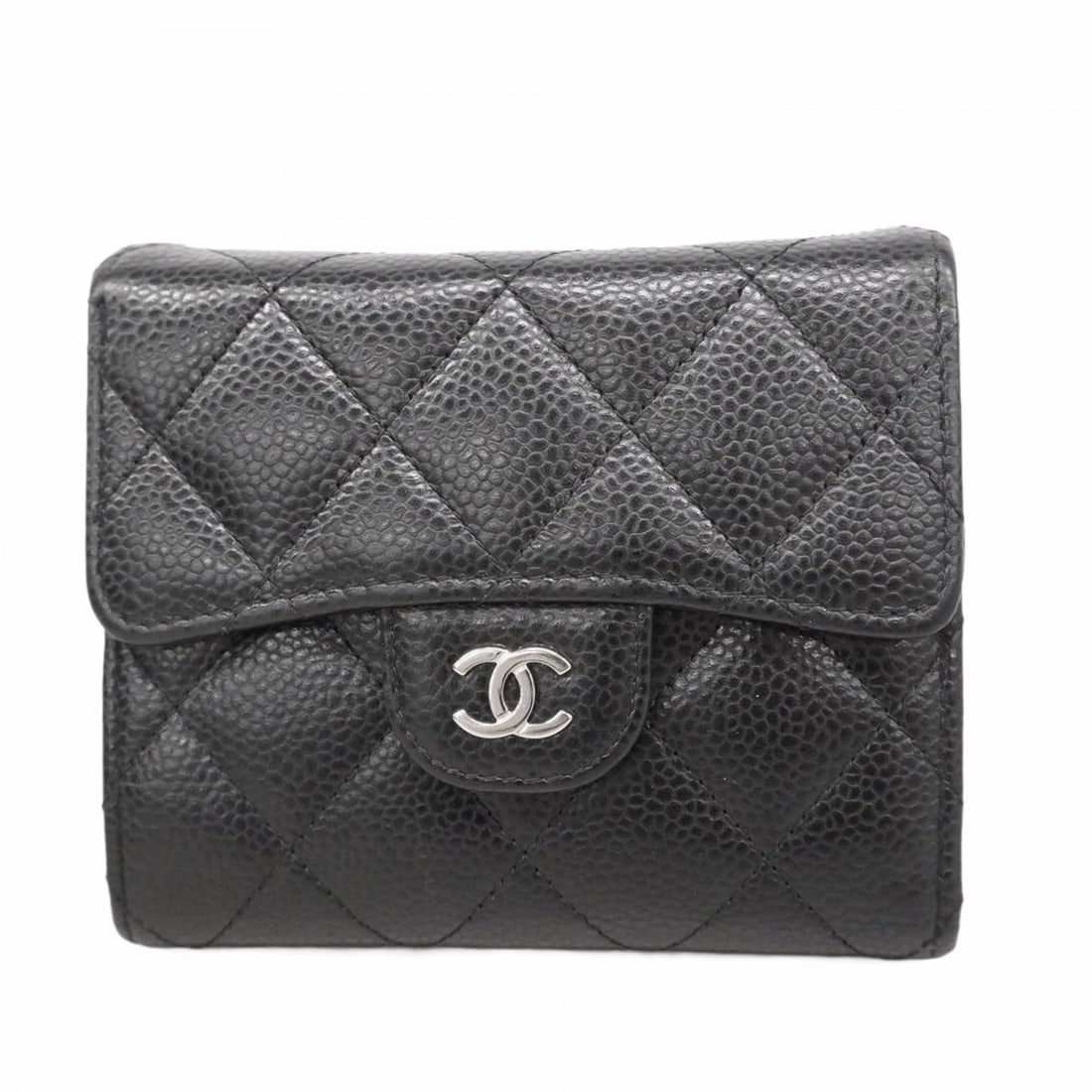 Chanel Matelasse Tri-fold Wallet in Caviar Leather, Black, Women's (1 of 15)