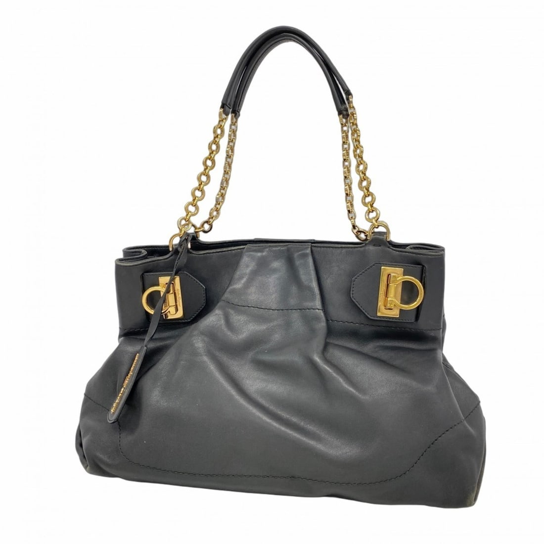 Salvatore Ferragamo Gancini Leather Shoulder Bag, Black, Women's (1 of 14)