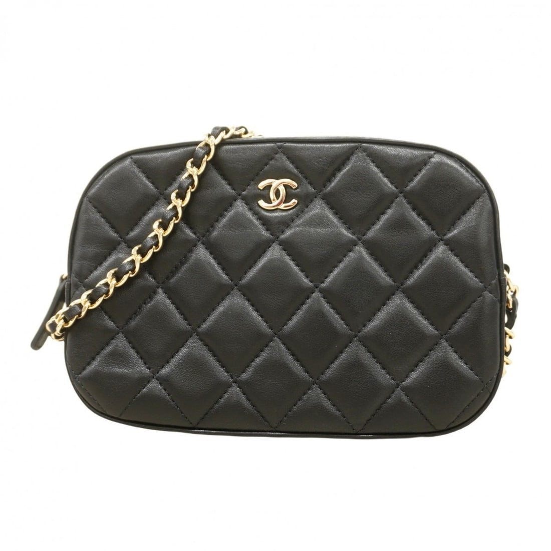 Chanel Matelasse Shoulder Bag with Chain Bag, Lambskin, Black, Champagne, Women's (1 of 17)