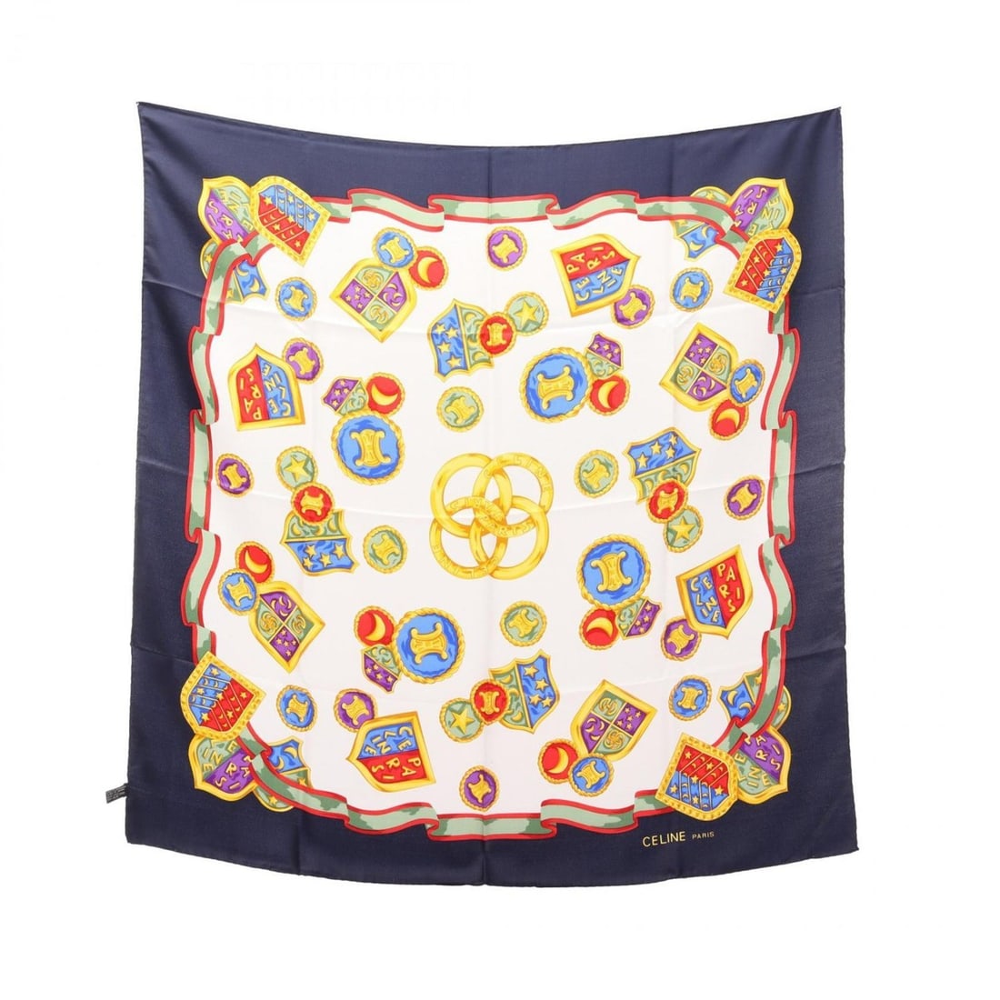 Celine Triomphe Silk Scarf for Women, Navy Multicolor (1 of 13)
