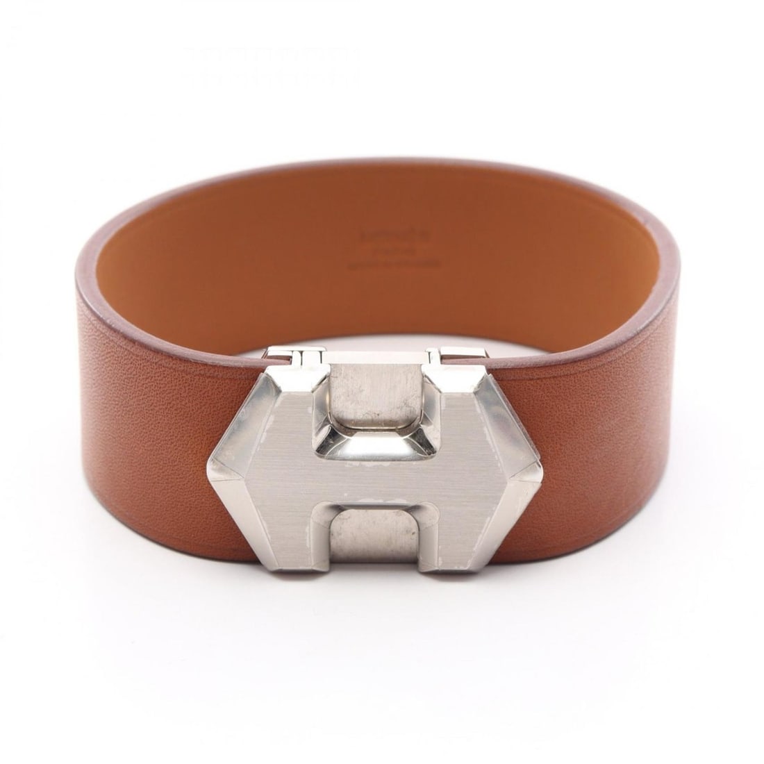 Hermes Hermès Super H Bangle Accessory in Stainless Steel and Leather for Men Women Silver Brown (1 of 16)
