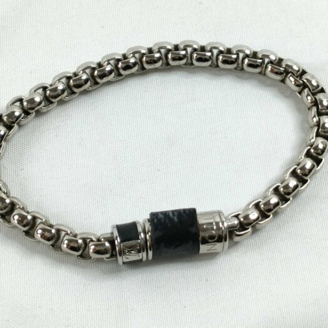 LOUIS VUITTON Monogram Eclipse Bracelet Chain M62592 Silver Metal Men's and Women's (1 of 10)