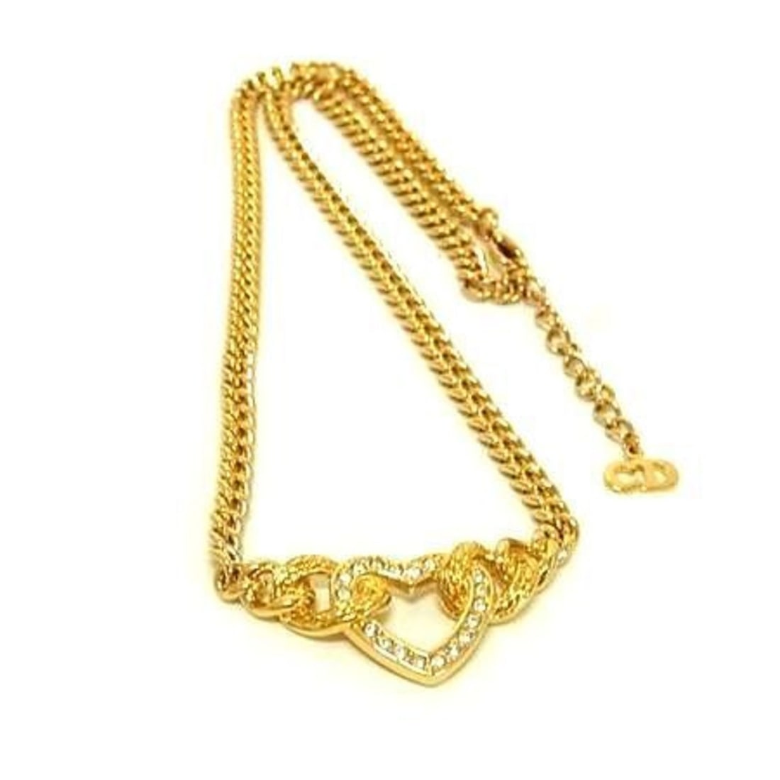 Christian Dior Rhinestone Heart Necklace - Gold Metal for Women: --- Catalog ---Category: SizeNeck Circumference: 45 cm / 17.71''Category: DesignColor: GoldGender: WomenMaterial: MetalPendant Type: PendantNecklace Type: NecklaceCategory: GeneralBrand: Christian Dio