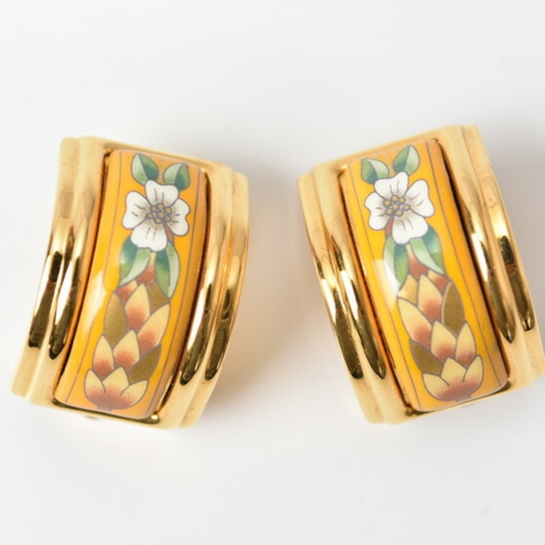 Hermes earrings HERMES enamel cloisonné flower motif yellow gold (1 of 16)