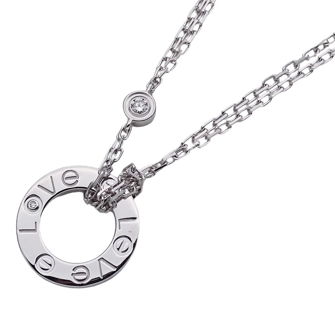 Cartier necklace ladies brand 750WG 2P diamond love circle LOVE white gold jewelry: --- Catalog ---Category: SizeNeck Circumference: 38 cm - 40.5 cm / 14.96'' - 15.94''Category: DesignColor: White goldStone: DiamondGender: WomenMaterial: White gold (18K)Necklace Type: NecklaceCategor