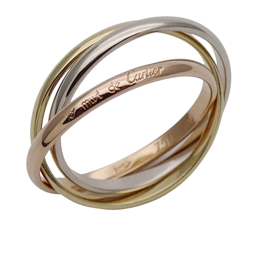 Cartier ring for women, brand name ring, 750PG, 750WG, 750YG, Trinity XS, pink gold, white yellow: --- Catalog ---Category: SizeUS Size: 4.5Brand Size: 48Category: DesignType: Band ringColor: Pink gold, White gold, Yellow goldGender: WomenMaterial: Pink gold (18K), White gold (18K), Yellow gold (18