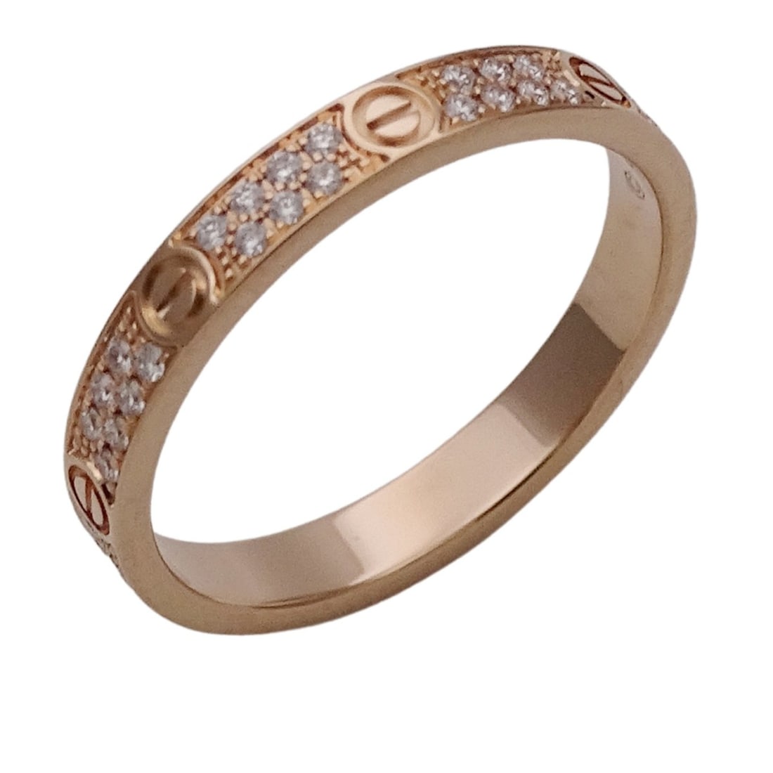 Cartier ring for women, brand name ring, 750PG pave diamond Mini Love pink gold CRB4218147 #47,: --- Catalog ---Category: SizeUS Size: 4Brand Size: 47Category: DesignType: Band ringColor: Pink goldStone: DiamondGender: WomenMaterial: Pink gold (18K)Category: GeneralMPN: CRB4218147Brand: Cartier--