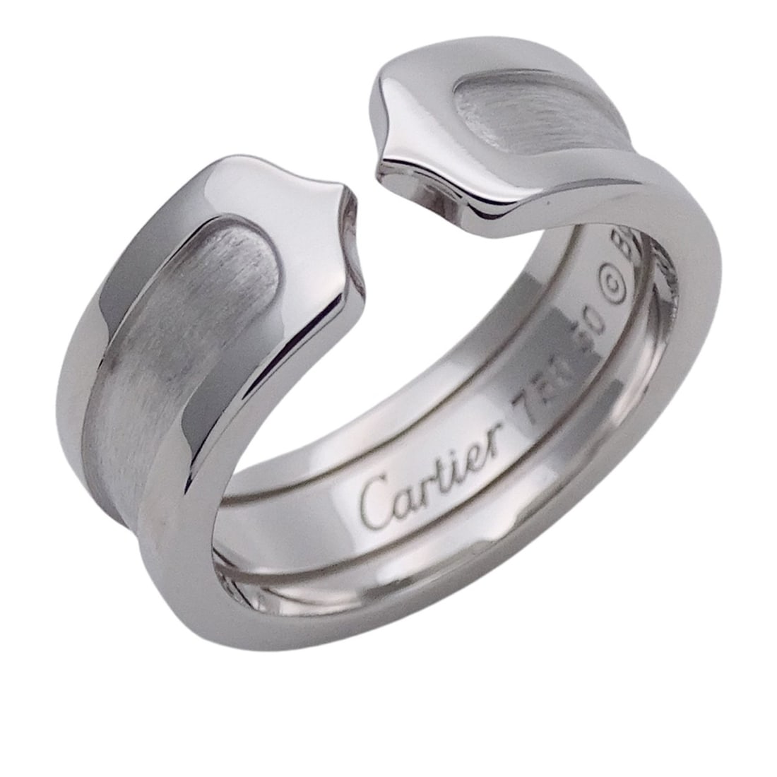 Cartier ring for women, brand name ring, 750WG C2 white gold, #50, approximately size 10, polished: --- Catalog ---Category: SizeUS Size: 5.5Brand Size: 50Category: DesignType: Band ringColor: White goldGender: WomenMaterial: White gold (18K)Category: GeneralBrand: Cartier--- Item List ---Section: C