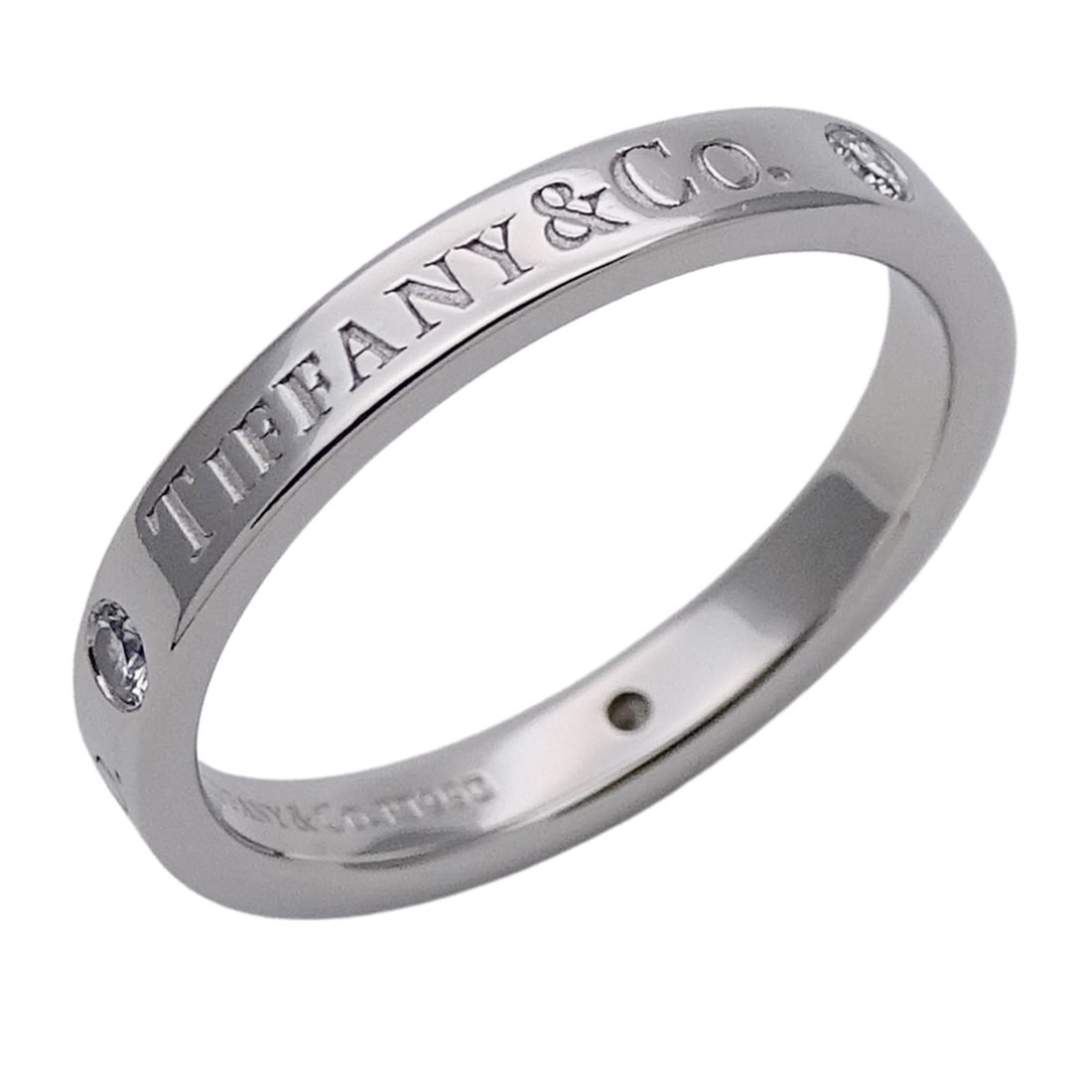 Tiffany & Co. Women's Ring, PT950, 3-Piece Diamond, T&CO. Flat Band, Platinum, Size 10, Polished (1 of 19)