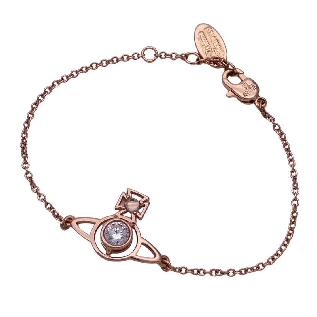 Vivienne Westwood bracelet for women, brand orb, metal, pink gold, rhinestones, bijou: --- Catalog ---Category: SizeLength: 15cm - 17cm / 5.9'' - 6.69''Category: DesignType: Charm braceletColor: Pink goldStone: RhinestoneGender: WomenMaterial: MetalCategory: GeneralBrand: Vivienne Westw