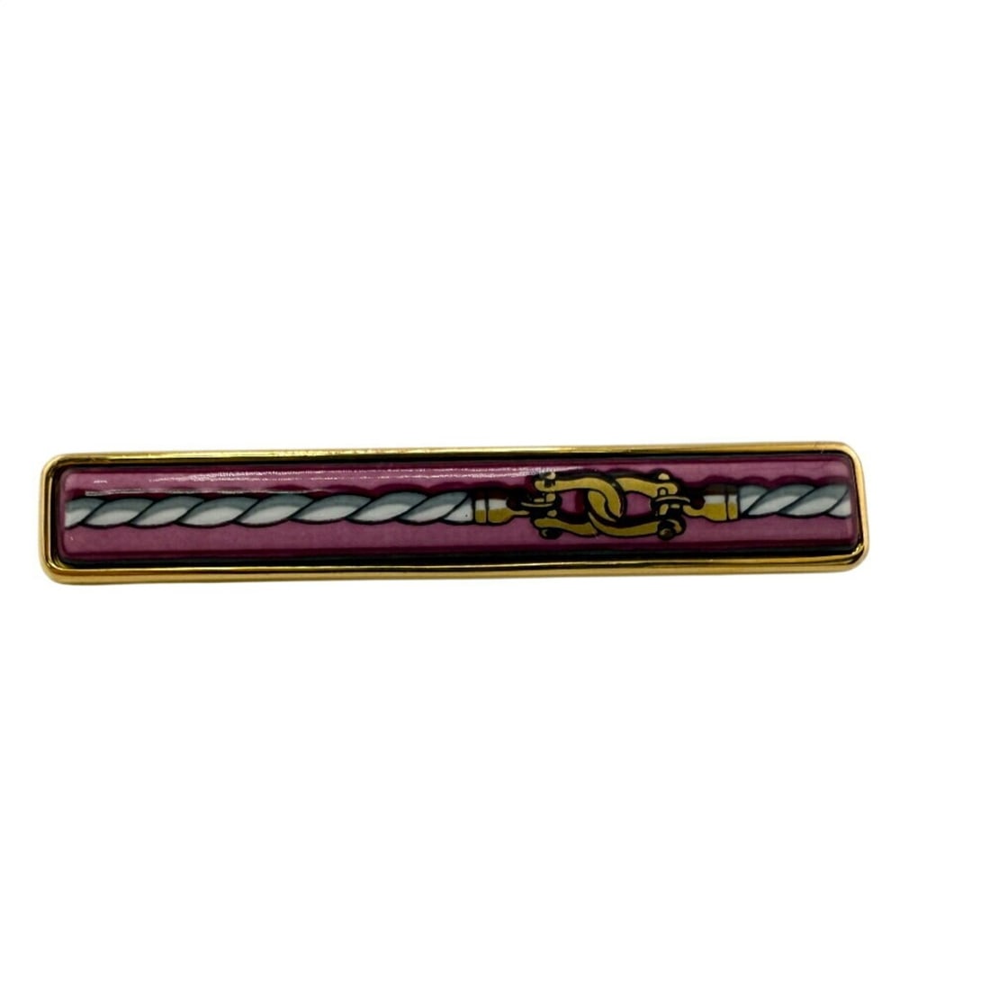HERMES Hermes Emaille Tie Clip Pink Men's: --- Catalog ---Category: SizeSize (HxWxD): 9.00mm x 58.00mm / 0.35'' x 2.28''Category: DesignType: Tie pinColor: Gold, PinkFinish: Gold platedGender: MenMaterial: Cloisonné/enamelCategory: