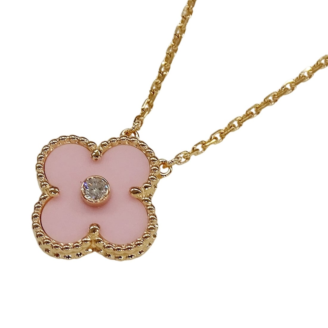 Van Cleef & Arpels Vintage Alhambra Necklace, Women's, 750PG Diamond, Pink Sable, 2015 Christmas: --- Catalog ---Category: SizePendant Size: 14.8mm x 14.8mm / 0.58'' x 0.58''Neck Circumference: 37.5 cm - 42 cm / 14.76'' - 16.53''Category: DesignColor: Pink goldStone: DiamondGender: WomenMaterial: