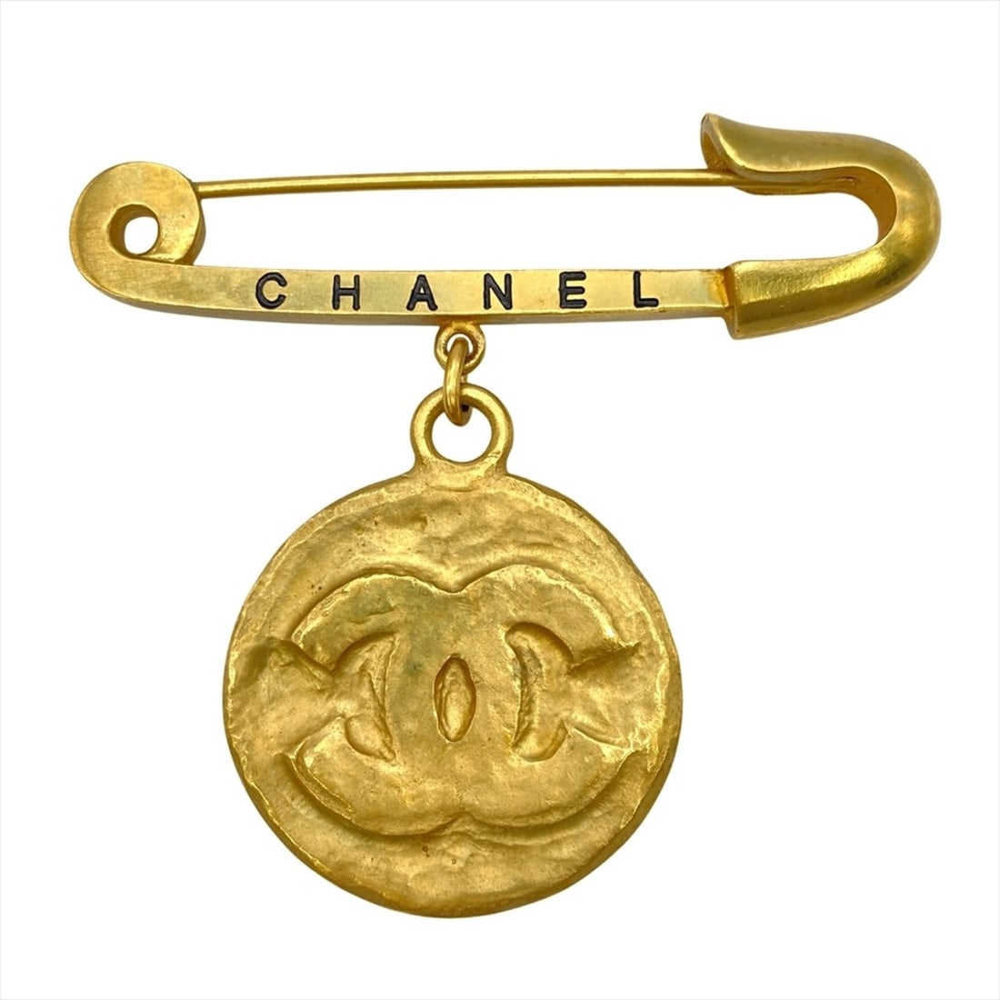 CHANEL Coco Mark Medal Safety Pin Motif Brooch 94P GP Gold Logo (1 of 11)