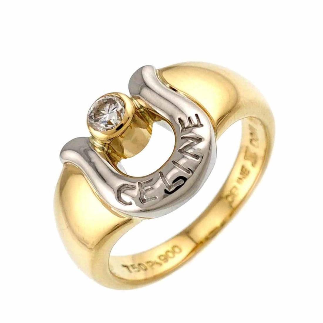 Celine Horseshoe Ring, Size 9, 0.11ct Diamond, 18K Yellow Gold, Platinum 750: --- Catalog ---Category: SizeJP Size: 9US Size: 5Category: DesignType: Band ringStone: DiamondGender: WomenMaterial: Platinum 900, Yellow gold (18K)Category: GeneralBrand: Celine--- Item List