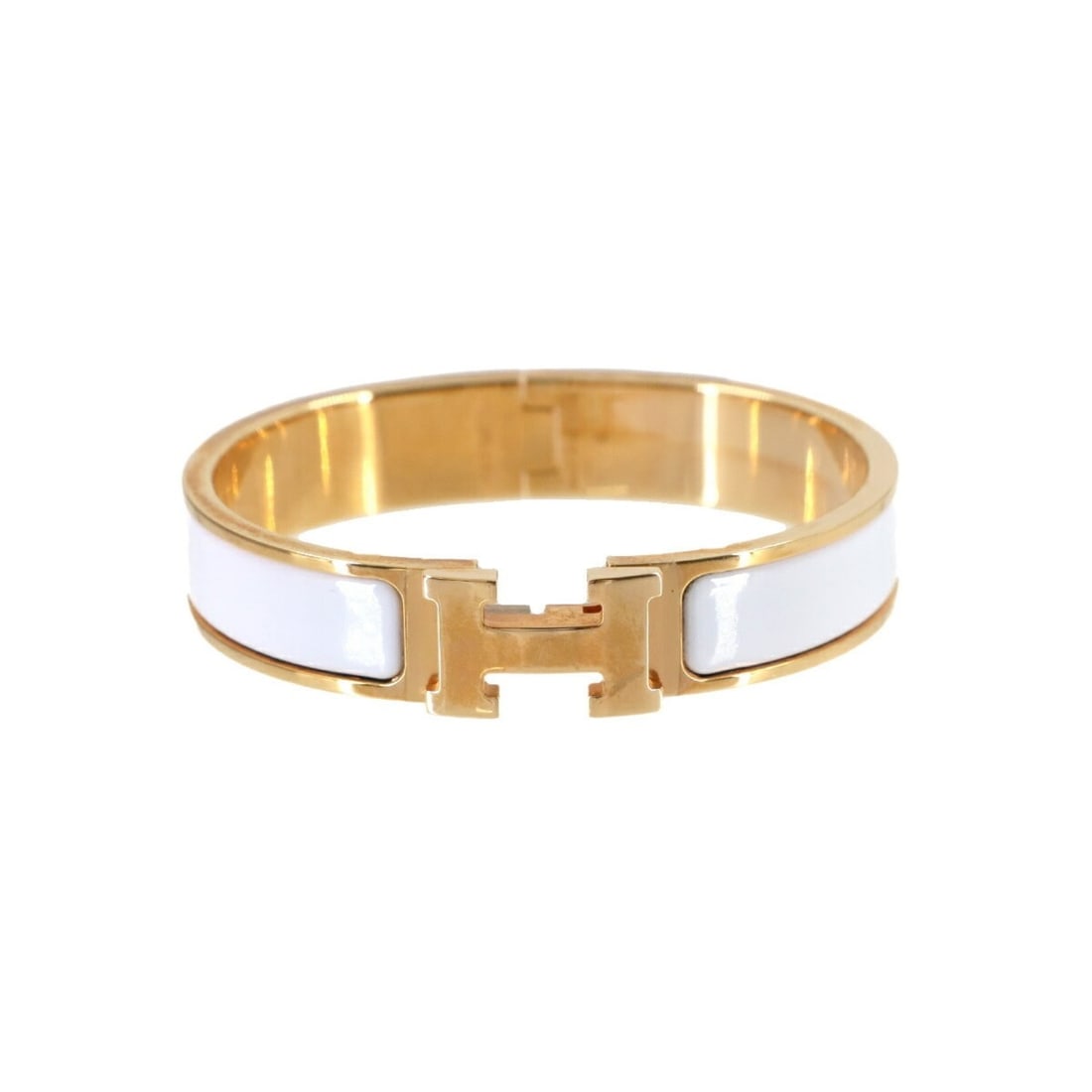 Hermes Hermès Clic Clac PM Bangle in White Gold: --- Catalog ---Category: SizeLength: 15.7cm / 6.18''Category: DesignType: BangleColor: GoldGender: WomenCategory: GeneralBrand: Hermes--- Item List ---Section: ConditionRanking: Rank NS Never used / d